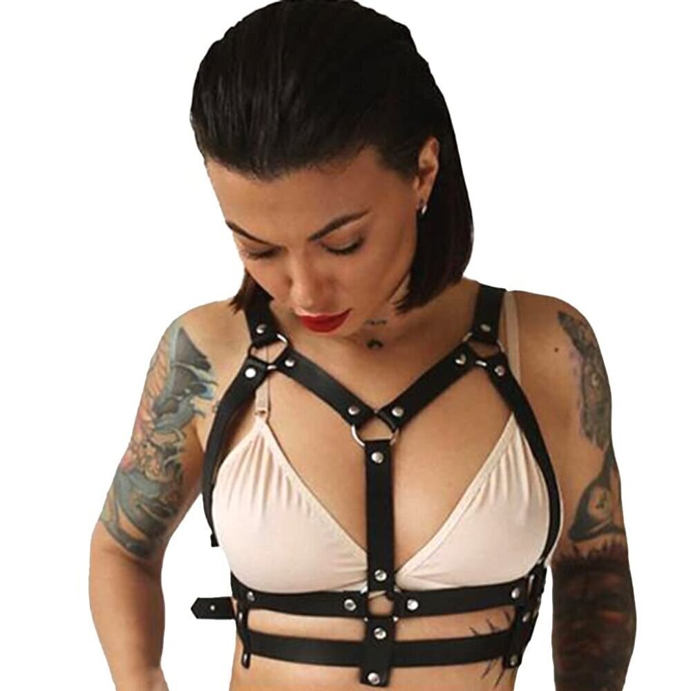 Punk Leather Chest Waist Chain Belt Black Adjustable Rave Nightclub Jewelry